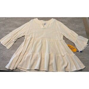 Oh My Gauze Sz 1 Small/Med Bone Bell 3/4 Sleeve V Neck Cotton Summer Vacay Beach